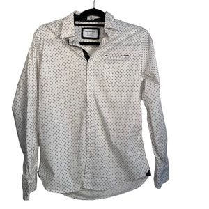 Paper Denim & Cloth Button Down stretch Shirt Blue & White Size Medium slim